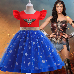 Foreign trade cosplay Wonder Woman patchwork cape dress children star mesh performance dress
