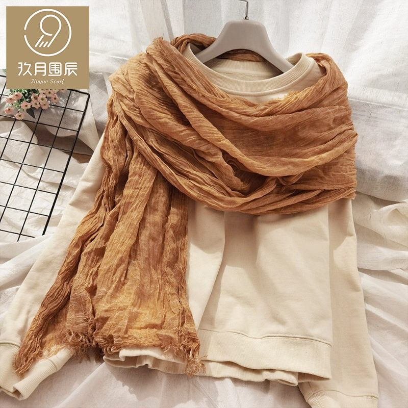 Bufanda de algodón de color para mujer, otoño e invierno, arte, chal teñido sucio, personalidad, arrugas naturales, bufanda de hombre, suministro de comercio exterior