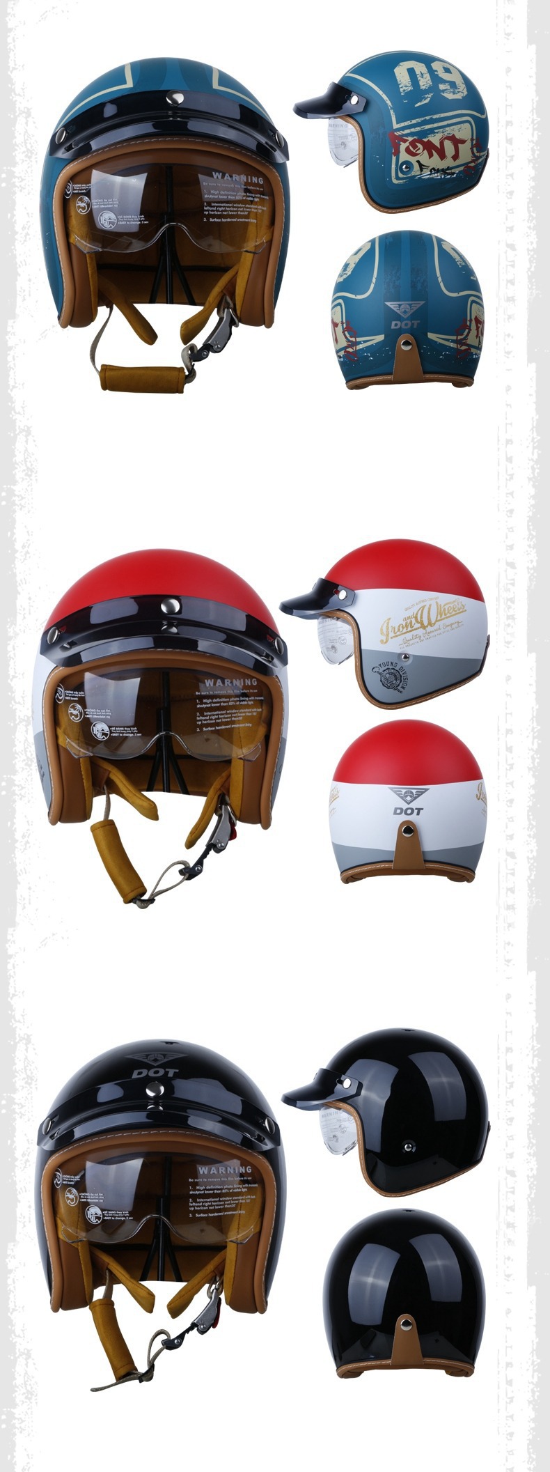 Vintage Motorcycle Helmet for Foreign Trade, 3/4 Helmet, Cross-Border Motorcycle/Electric Vehicle Half Helmet with Built-In Visor, 3C Dropshipping