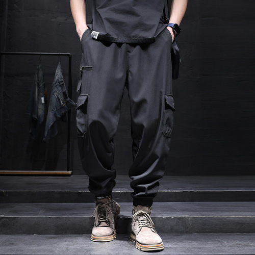 Men's Leisure Summer Quality Four-Way Stretch Elastic Silk Fabric Pants Loose Elastic Multi-Pocket Workwear Pants Trendy