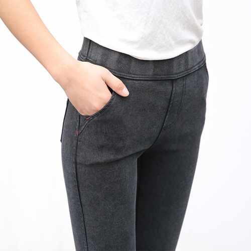 Outerwear imitation denim straight-leg pants for spring and autumn, tall waist, ankle-length black 9/10 women's pants for spring, slimming long pants for women