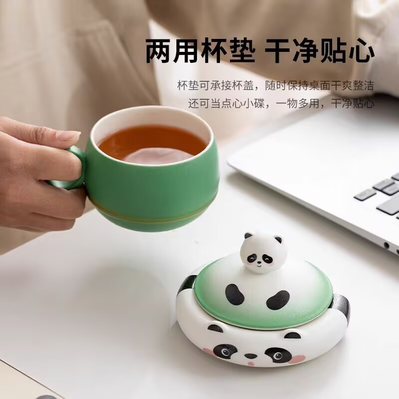 かわいいパンダティーカップセラミックお茶分離フィルター付きスプーンマグカップクリエイティブコーヒーカップお土産|undefined