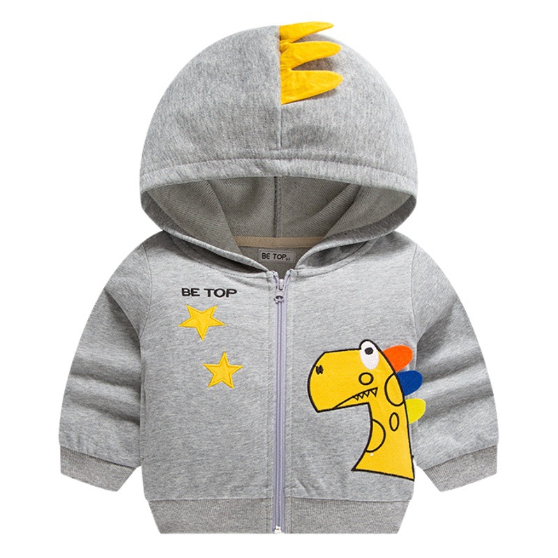 Chaqueta de otoño para niños, nueva colección 2026, con capucha de dinosaurio de dibujos animados, de algodón puro, con cremallera, para bebés, dropshipping