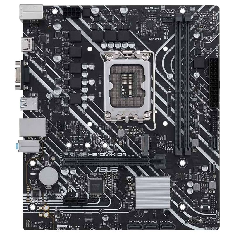 Совместимая материнская плата Intel ASUS PRIME H610M-K D4 поддерживает процессоры 12-го/13-го поколения