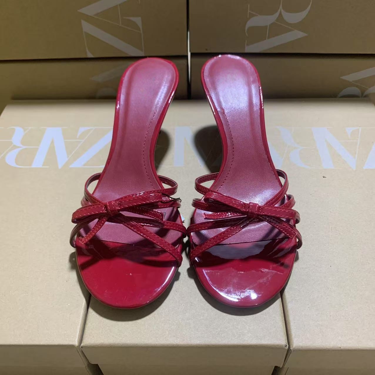 Za's New Autum 2025 New Red Decorated High Heels, Round Toe Stiletto Heels
