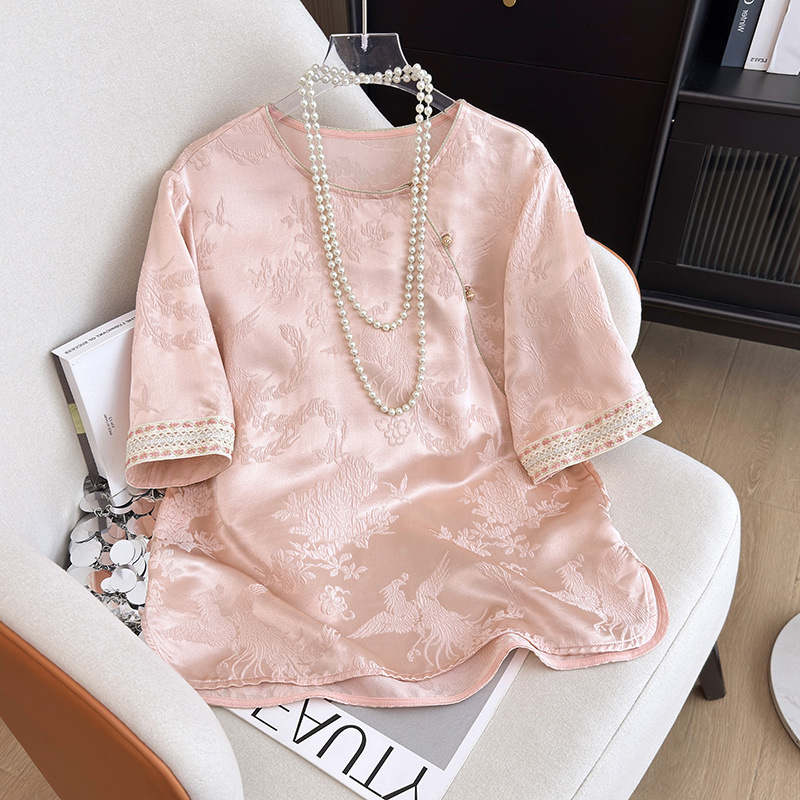 High-Quality, Comfortable, Breathable, Age-Reducing, Middle-Aged Mother's Summer Large Size Flesh-Covering New Versatile Slimming Mulberry Silk Shirt