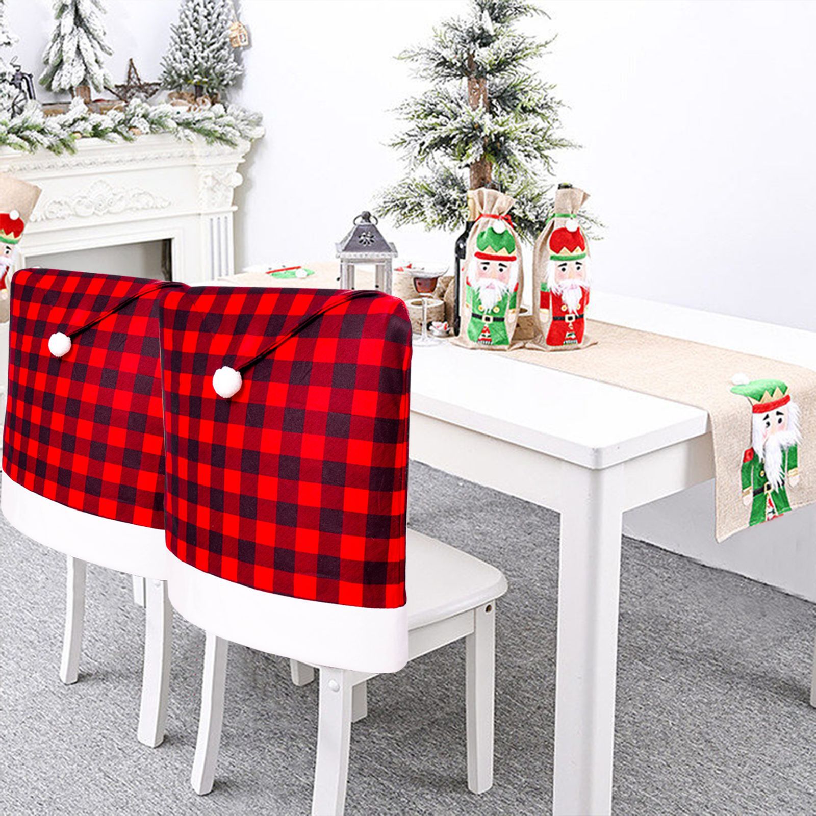 Navidad transfronteriza cubierta de sillas a cuadros negros y rojos decoraciones de sillas para el hogar de restaurantes de hotel atmósfera decoración cubierta de sillas