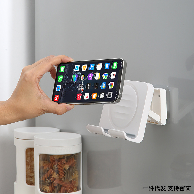 Wall-Mounted Mobile Phone Holder for Home Storage Without Punching Holes for Bathroom, Toilet, Kitchen and Bathroom iPad Mobile Phone Holder