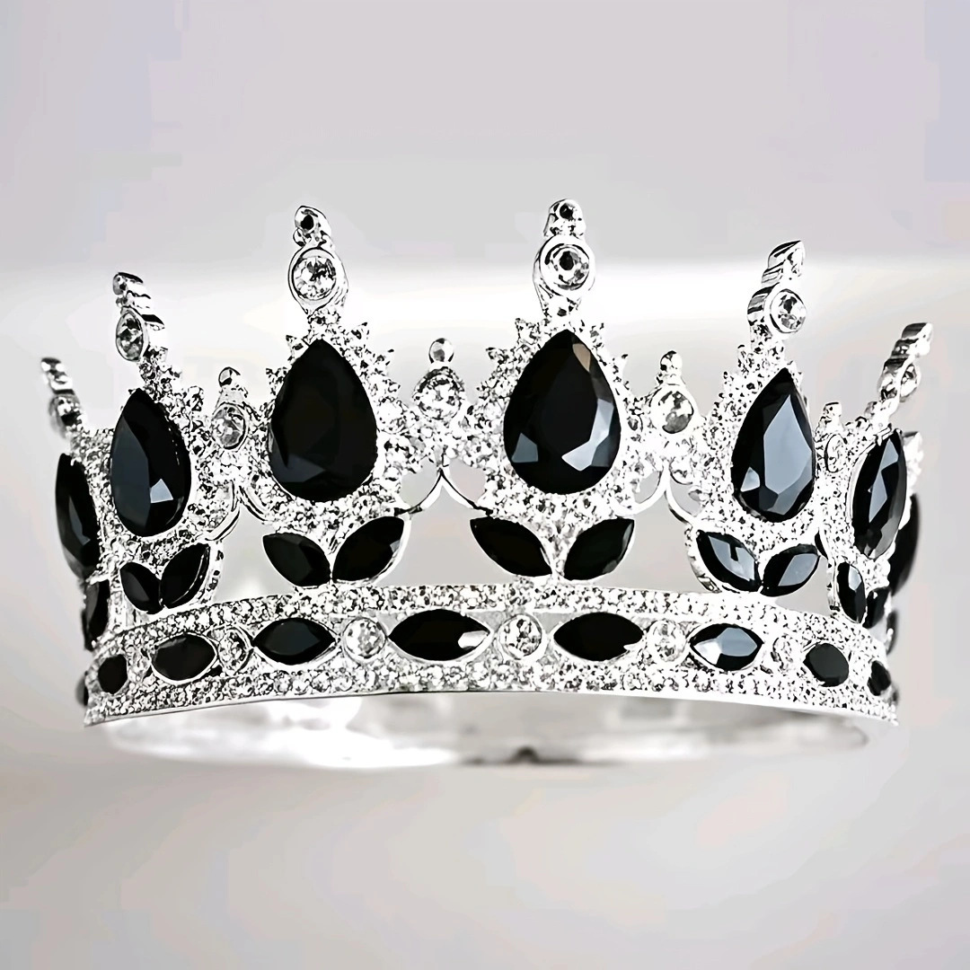 Corona grande de aleación barroca retro con incrustaciones de cristal redondas, estilo reina, para ceremonia de mayoría de edad, tocado de princesa o novia