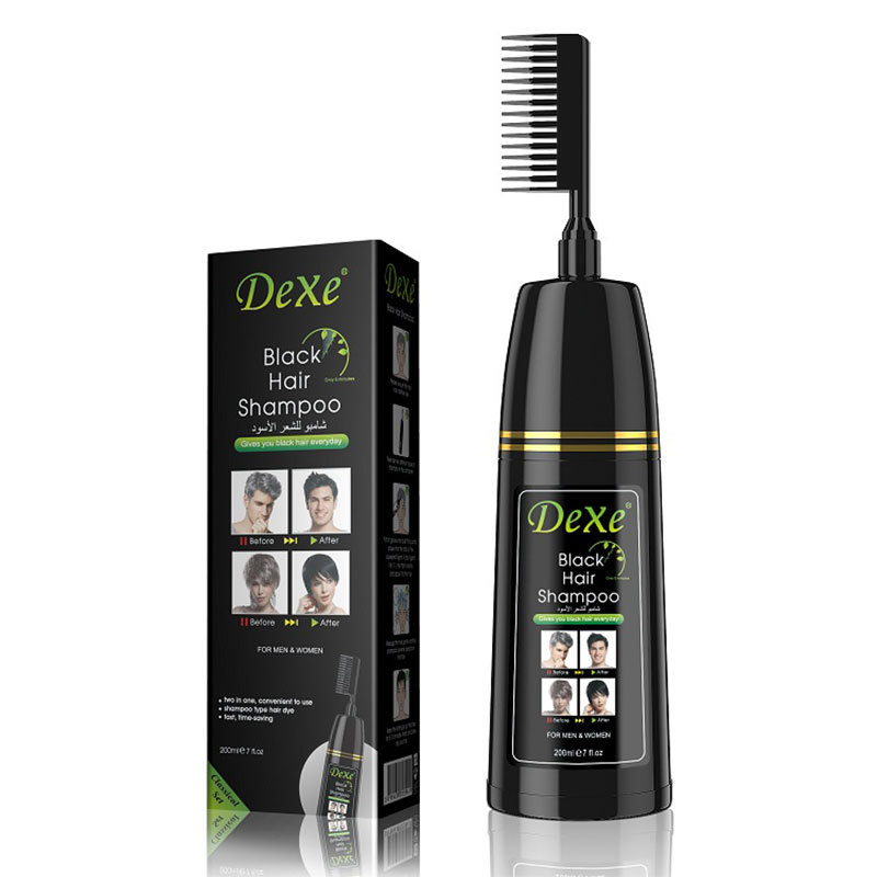Tinte para el cabello negro transfronterizo, tinte personalizado a base de plantas para cubrir canas, con embalaje en inglés y peine aplicador.
