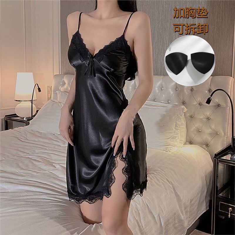 Spring and Summer New Private Lace Sexy Pajamas Women's Satin Chiffon Sling Nightgown Hot Temptation Home Clothes Pure Desire