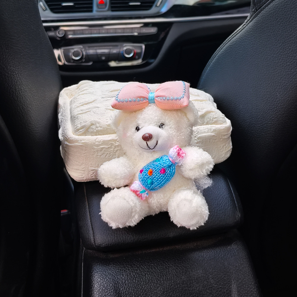 Caja de toallas de automóvil reposabrazos asiento de automóvil caja de dibujo de cartón decoración adorable oso caricatura en línea para mujeres image 13