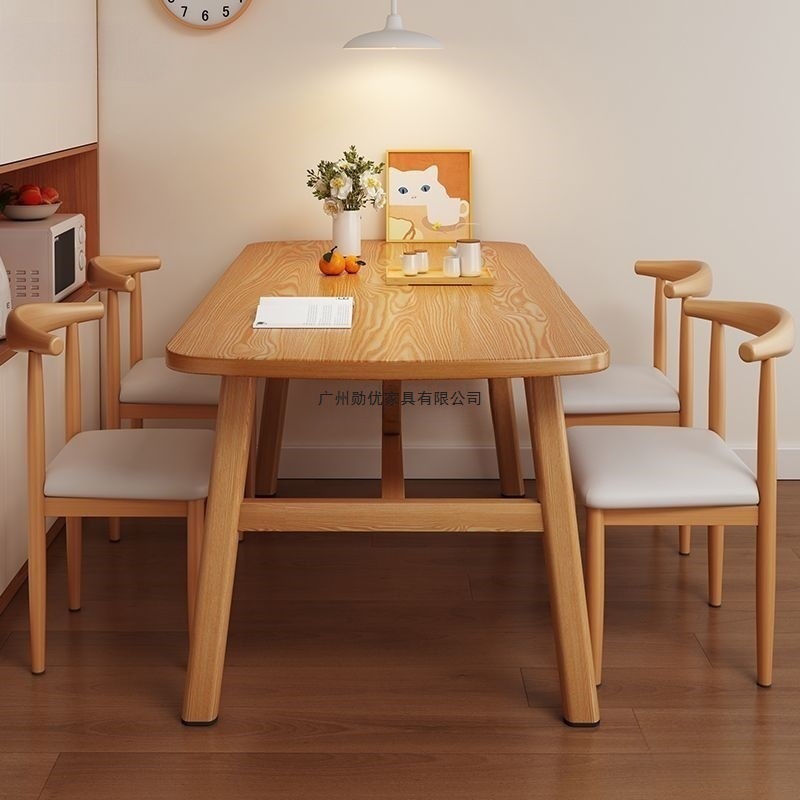 [Thickened] Dining Table Fast Food Restaurant Rectangular Dining Table and Chair Combination Household Commercial Simple Wood Color Dining Table