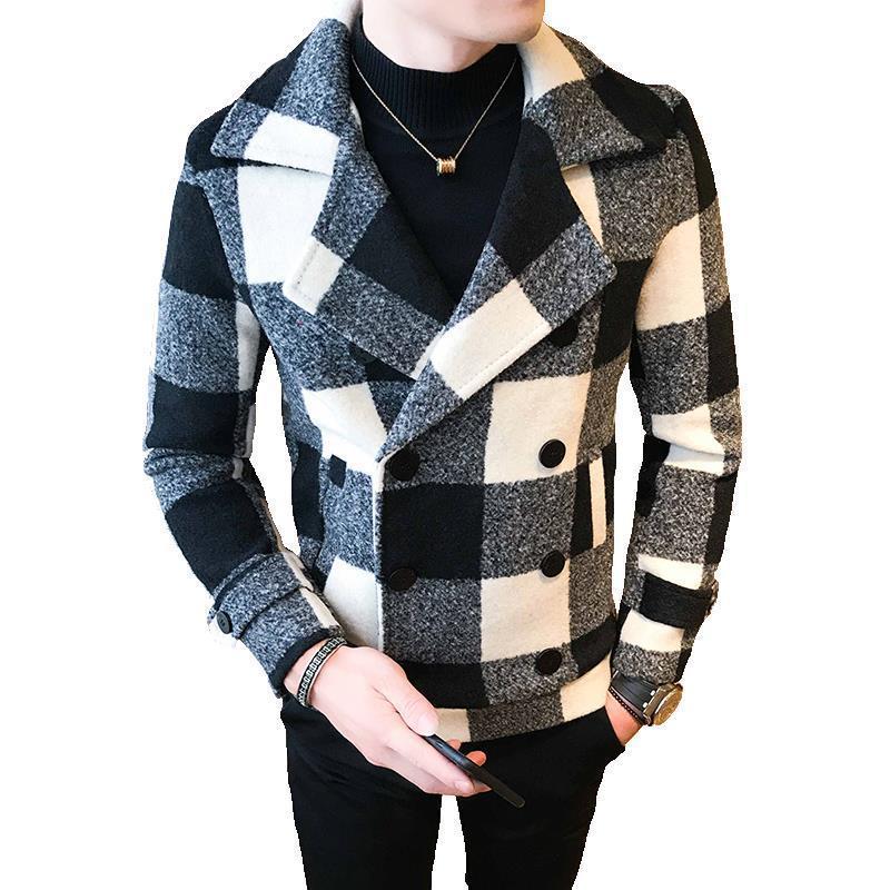 2022 nuevo invierno a cuadros abrigo de lana corta cazadora estilo coreano moda Otoño e Invierno guapo abrigo de lana image 7