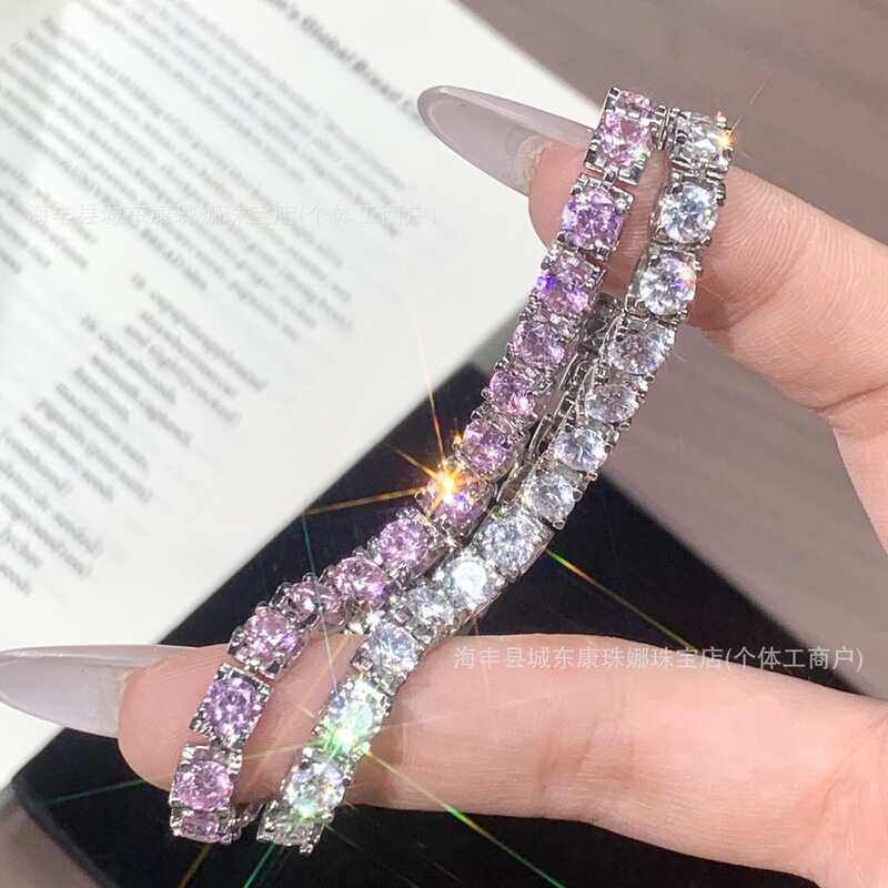 European and American fashion super shiny zircon single-row bracelet for women, sweet bull head tennis bracelet, Korean style fashion light luxury jewelry