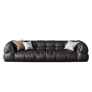 Light Luxury Sofa Marshmallow Living Room Imported Cowhide Black Modern Minimalist Cloud Sofa Cream Simple Modern Wood