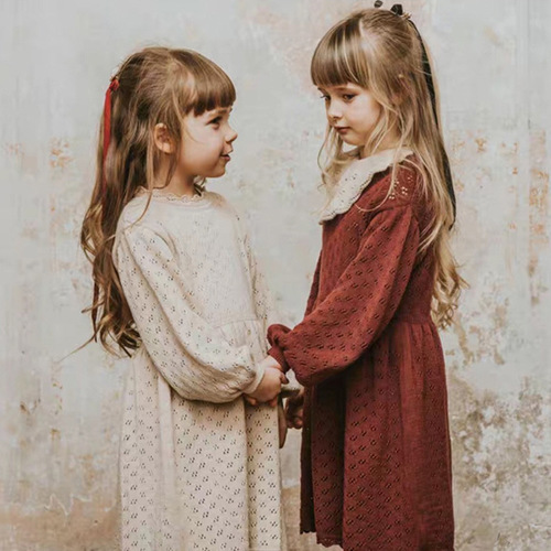 European and American new girls pure cotton dress children's hollow princess dress bebe autumn and winter baby long-sleeved dress