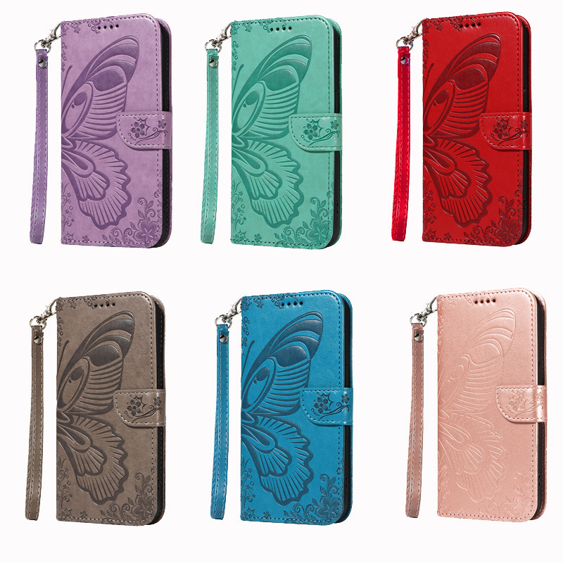 Butterfly Flower Leather Case Suitable for Samsung S26Ultras25+A17 Mobile Phone Protective Case with Lanyard A16A57A37