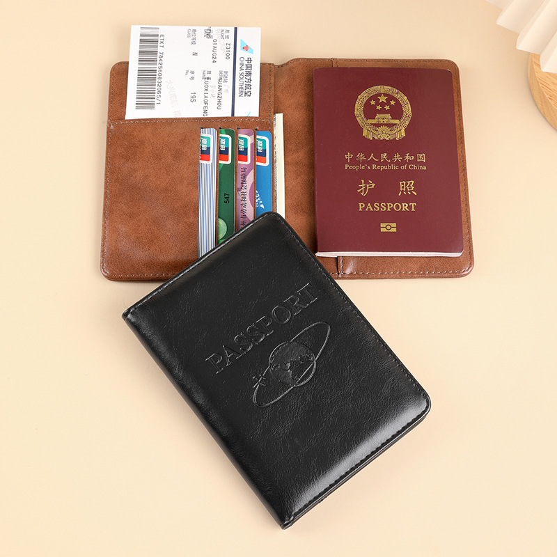 Paquete de pasaporte RFID simple, clip de pasaporte de viaje de cuero de caballo loco, funda protectora de pasaporte multifuncional, funda de cuero para embarque