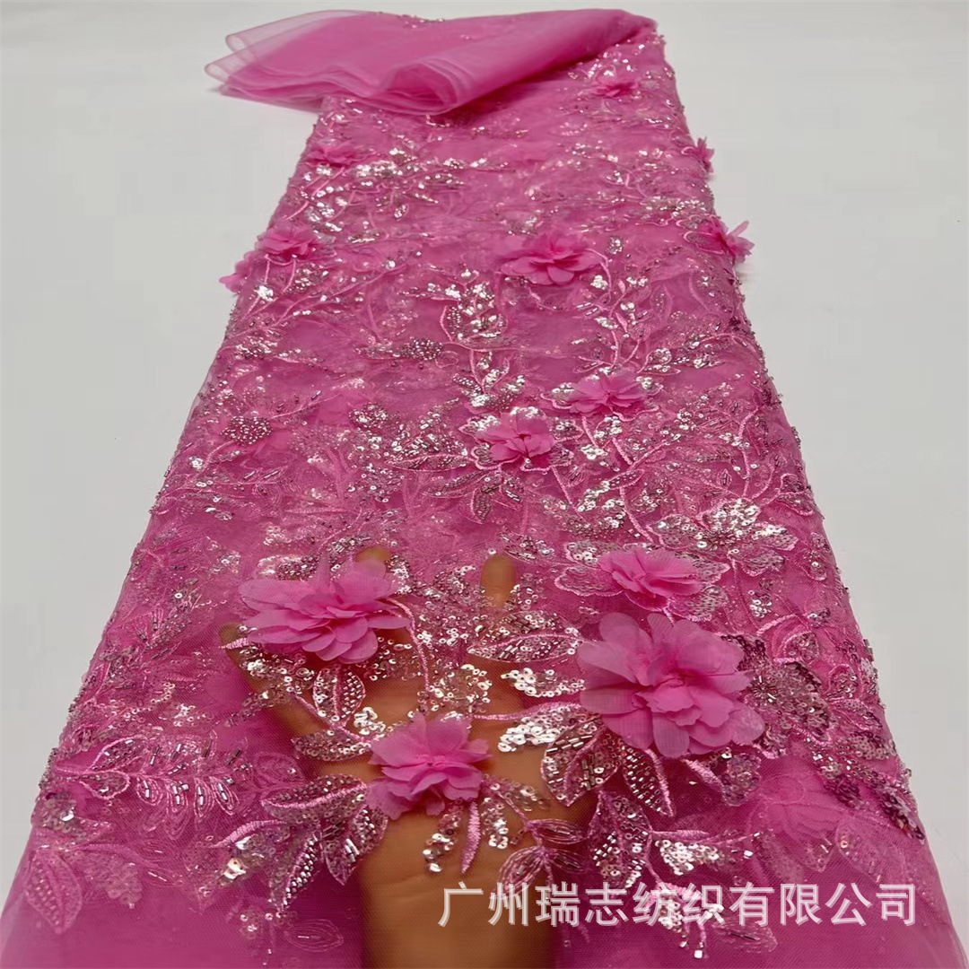 3D industria pesada flores computadora tela bordada escenario rendimiento ropa tela vestido de novia encaje decal tridimensional spot