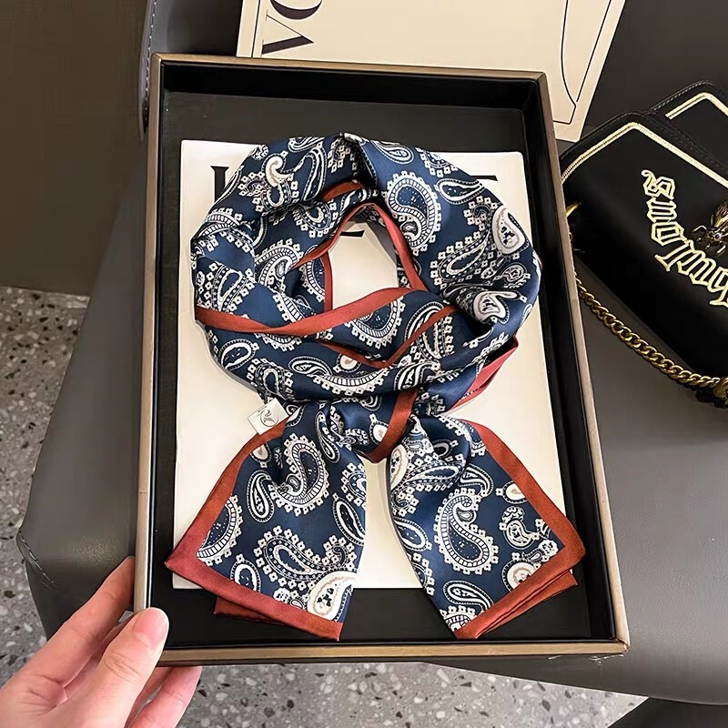 Hong Kong Style! Long Narrow Silk Scarf with Flat Corners, French Retro Neck Accessory, Scarf, Hairband, Belt, Paisley Pattern Hong Kong Style! Long Narrow Silk Scarf with Flat Corners, French Retro Neck Accessory, Scarf, Hairband, Belt, Paisley Pattern
