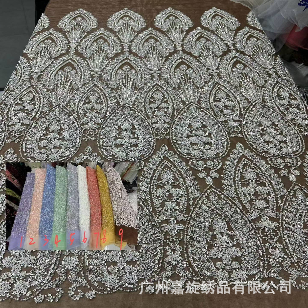 Tela de encaje con lentejuelas africanas para vestidos de novia y trajes de fiesta nupcial.
