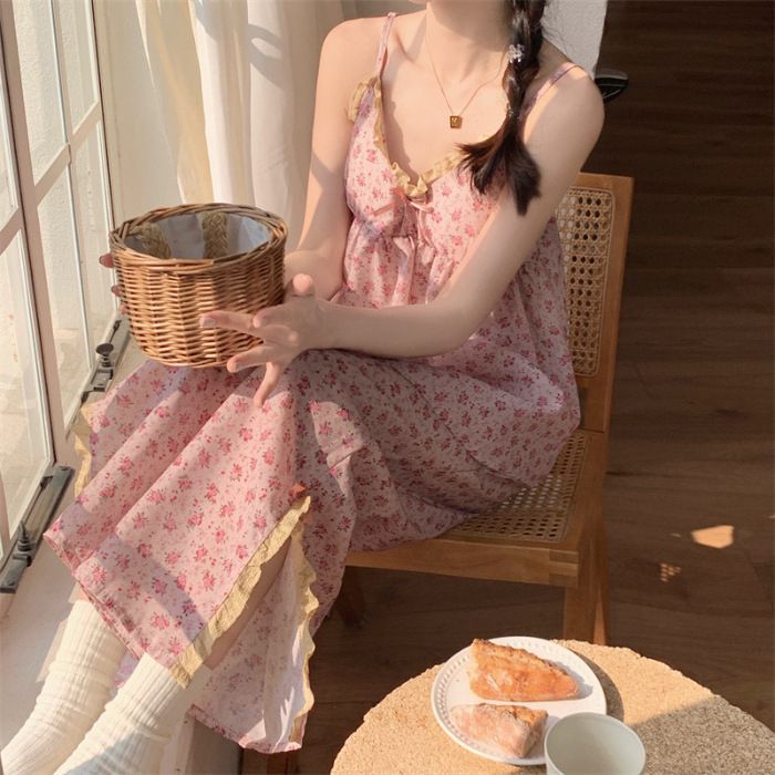Al por mayor transfronterizo puro con cojín de pecho cabgarra pantalones largos cojín de pecho pijamas de mujer adorable algodón chica ropa de casa set