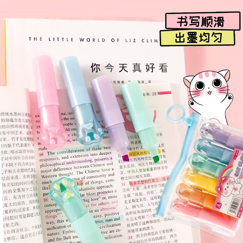 Nuevo cristal gato garra 6 colores resaltador de lápiz de dibujos animados garra de gato diy graffiti marca de línea lápiz de contabilidad