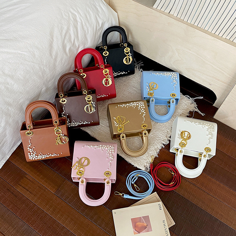 2026 New Niche Luxury Pearl-Decorated Mini Square Bag for Women, Fashionable Versatile Shoulder Crossbody Handbag