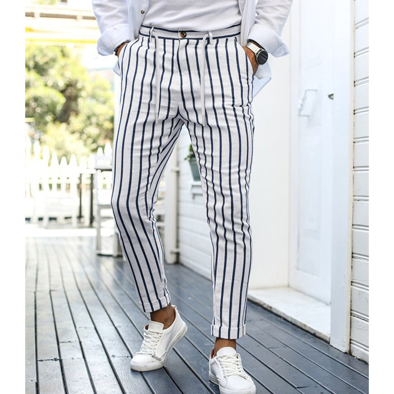 New Men's Striped Folded Casual Pants Business Formal Dress Suit Pants Fashion Drawstring Street Trousers Male_voghion.com
