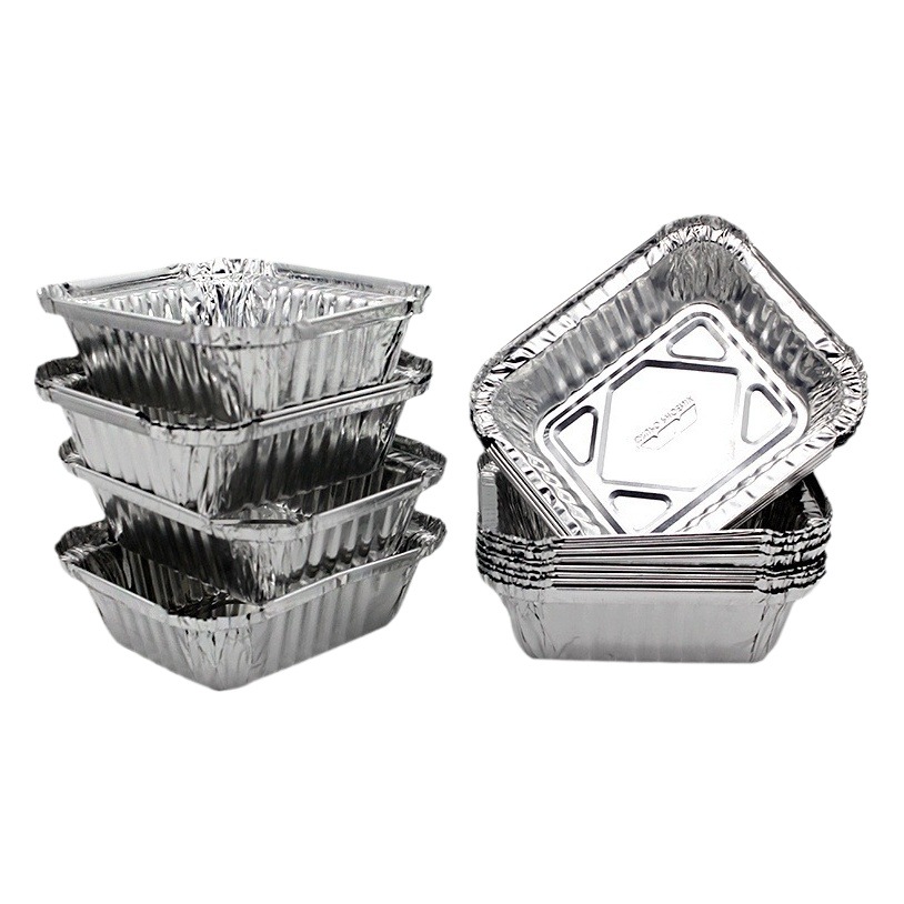 Disposable Barbecue Tin Foil Box Rectangular with Lid Tin Foil Bowl Aluminum Foil Lunch Box Packaging Box Commercial Tin Foil Tray Wholesale