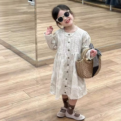 童裝裙子女童連衣裙2024春裝宮廷風重工提花蕾絲長袖公主裙外貿