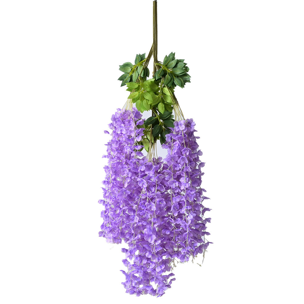 Simulación flor de glicina de 6 hojas flor falsa flor de techo violeta flor de boda de glicina decoración de flores de ratán decoración de flores vid