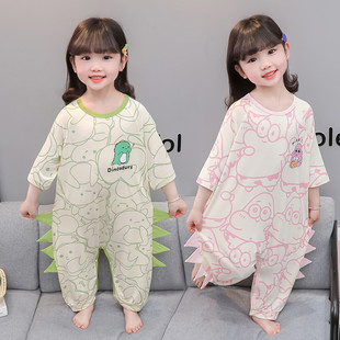 Girls Pajamas 2025 New Children's Summer Style Full Printed Dinosaur Short-Sleeved Home Clothes Baby Girl Cute Children's Sleeping Bag