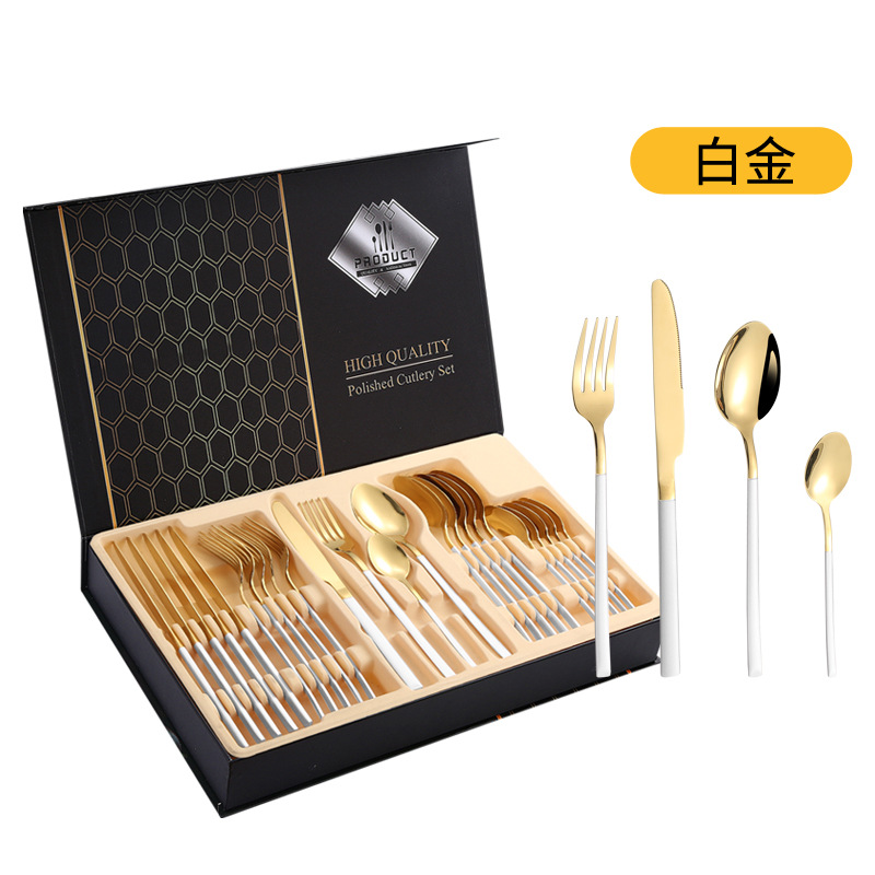 Amazon Venta caliente vajilla de acero inoxidable 24 piezas traje transfronterizo producto Caballero 4 piezas principales cuchillo de comida occidental, tenedor y cuchara traje