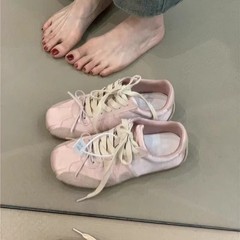 牛革版 ~ バレエ風蝶結びレトロ百合衝突色徳訓靴女性ソフト底快適運動風カジュアルシューズ