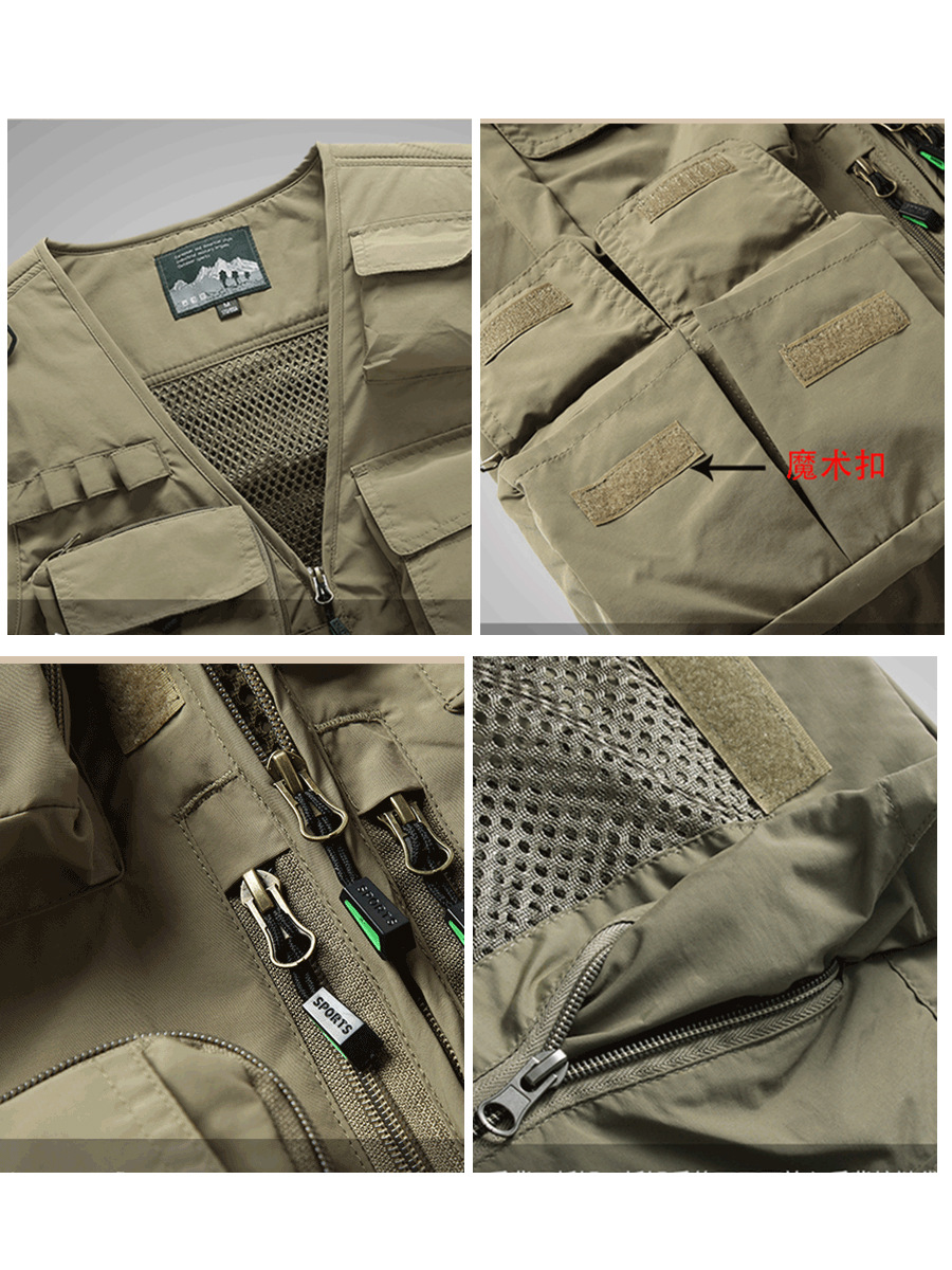 Función de montaña de alta gama para exteriores Chaleco de chaleco multibolsillo Chaleco para fotógrafo de pesca para hombre Chaleco de herramientas personalizado