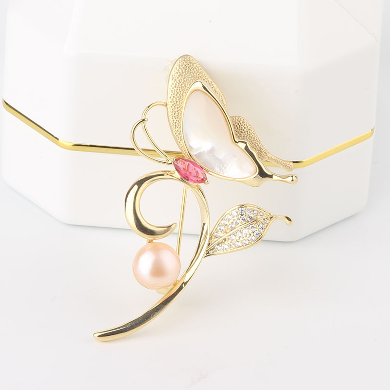 New Fritillaria Butterfly High Sense Brooch Wholesale All-match Freshwater Pearl Suit Jacket Corsage Creative Clothing Accessories