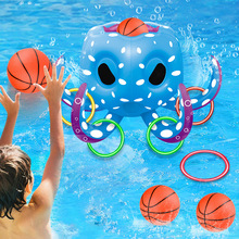 亚马逊爆款充气章鱼水上投篮投掷玩具泳池篮球架投掷游戏2合1玩具