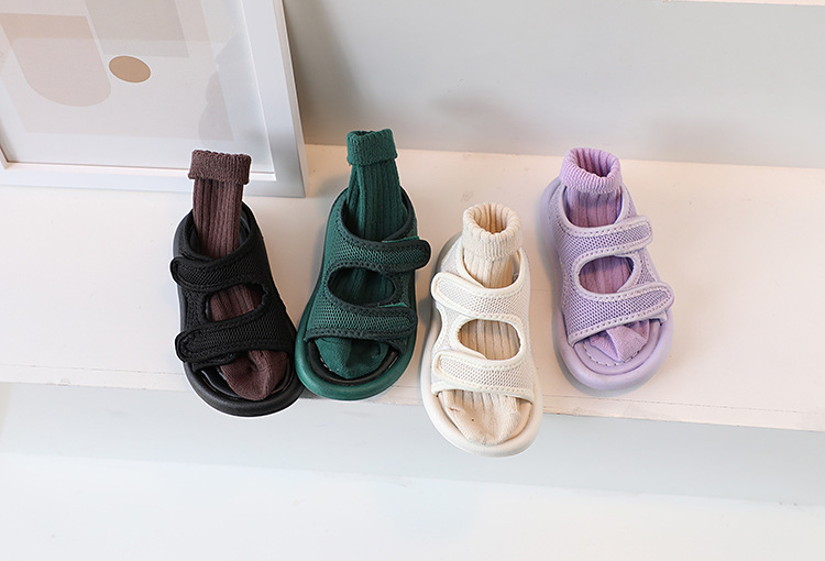 Chaussures d'été en tissu coréen pour enfants, sandales à Velcro respirantes à la mode pour bébés hommes et femmes, plage_voghion.com
