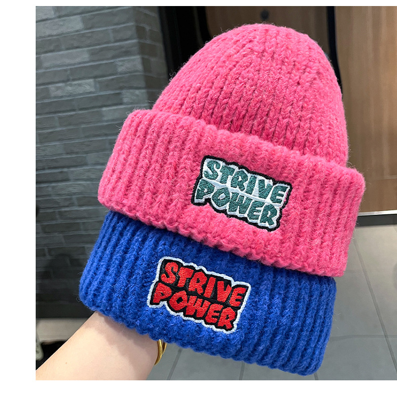 Letter Embroidered Woolen Children's Pullover Outdoor Warmth Knitted Student Winter Versatile Couple Cold Hat_voghion.com