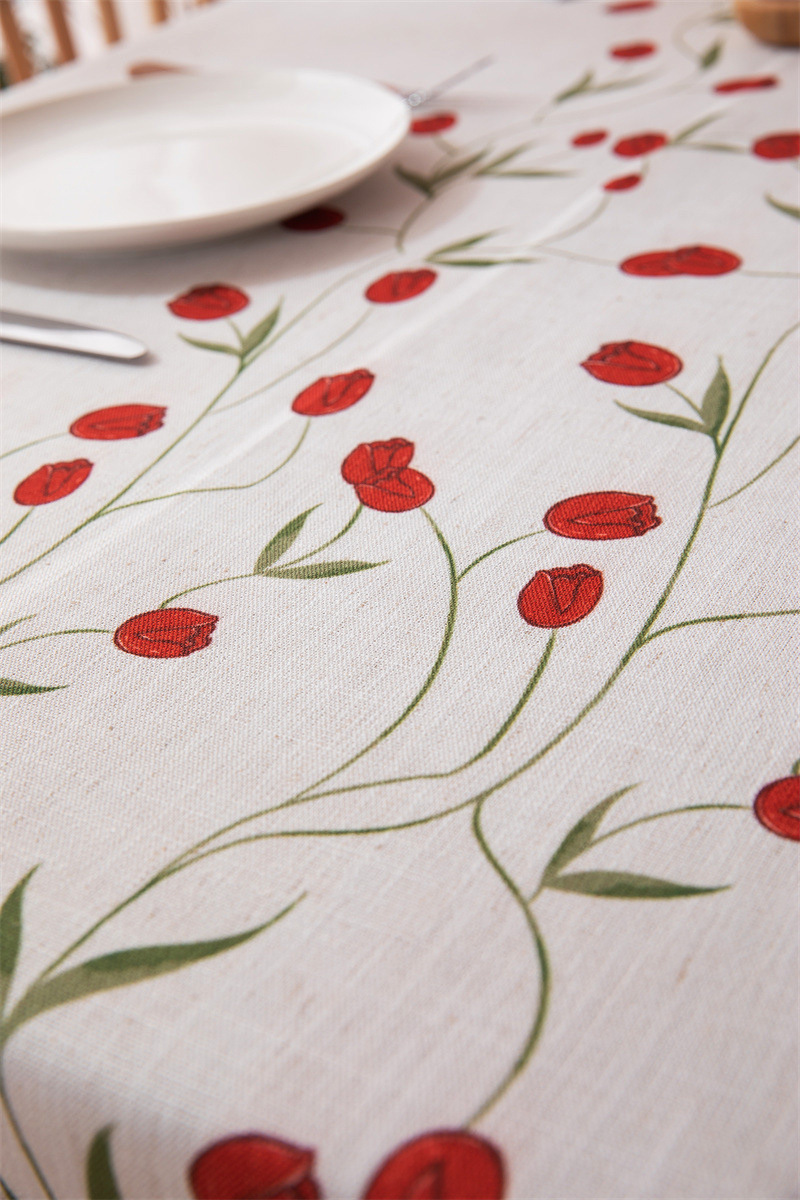 Tovaglia rettangolare per tavolino da caffè, tavolo da pranzo, decorazione per sala da matrimonio con stampa digitale rossa di tulipani e fragole._voghion.com