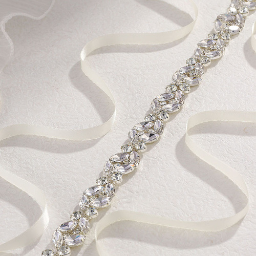 Cross-border ultra-bright alloy embedded diamond satin bow tie belt water diamond waist sash wedding dress embedded diamond bride belt