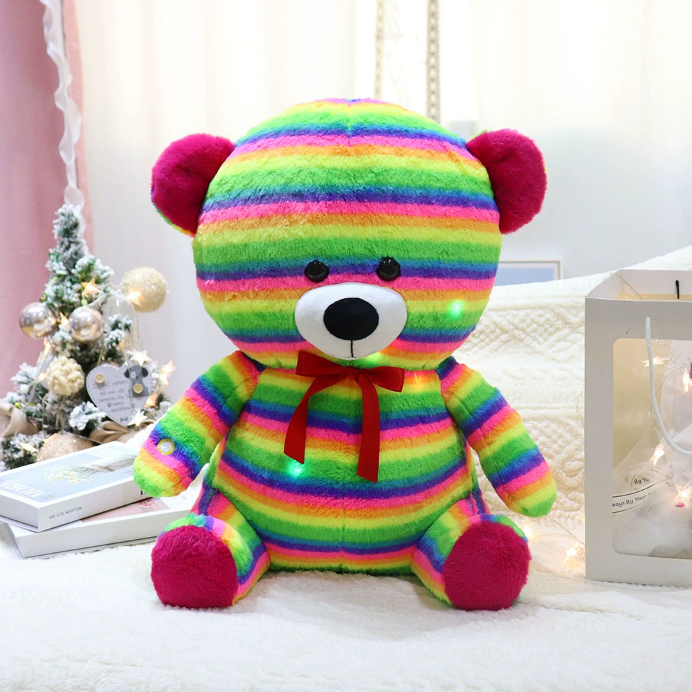 Изготовленная на заказ новая светящаяся Радужная медведь кукла подушка светодиодная красочная светящаяся плюшевая игрушка Дети обнять Медведь кукла