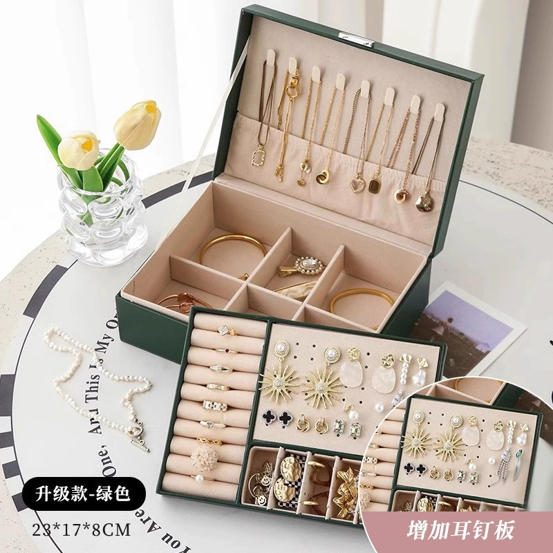 Caja de joyería de lujo ligera de té, pernos multicapa de gran capacidad con cerradura, caja de joyería, joyería de auriculares, almacenamiento de joyería tipo cajón image 18