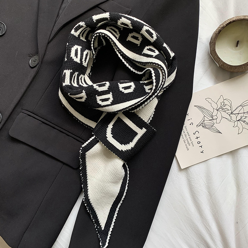 Bufandas de punto de alta sensación de nuevo estilo coreano otoño invierno versátil tablero de ajedrez perforación toallas de orejas perezosas cruzada guillera