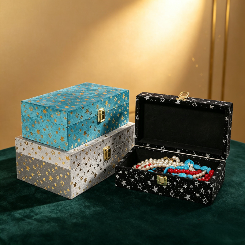 Star Velvet Wooden Storage Box with Lock, Jewelry Box, Large Capacity Jewelry Storage Box, Gift Packaging Box, Decorations Star Velvet Wooden Storage Box with Lock, Jewelry Box, Large Capacity Jewelry Storage Box, Gift Packaging Box, Decorations