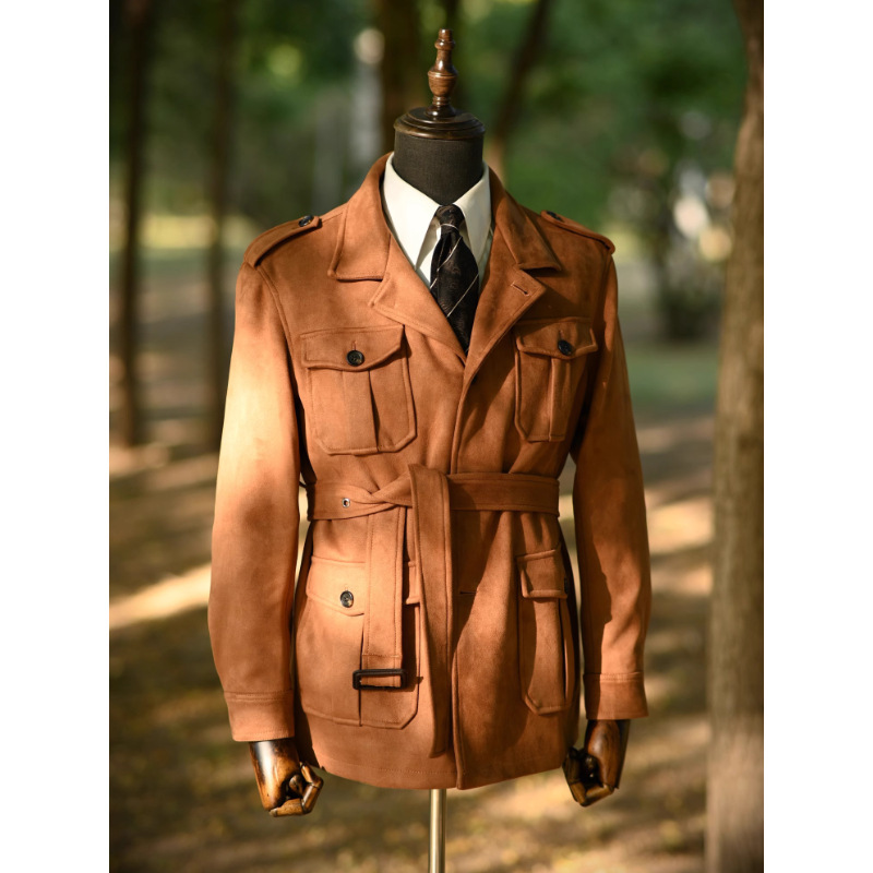 In-Stock Vintage Hunting Jacket for Gentlemen with Multiple Pockets, Faux Suede In-Stock Vintage Hunting Jacket for Gentlemen with Multiple Pockets, Faux Suede
