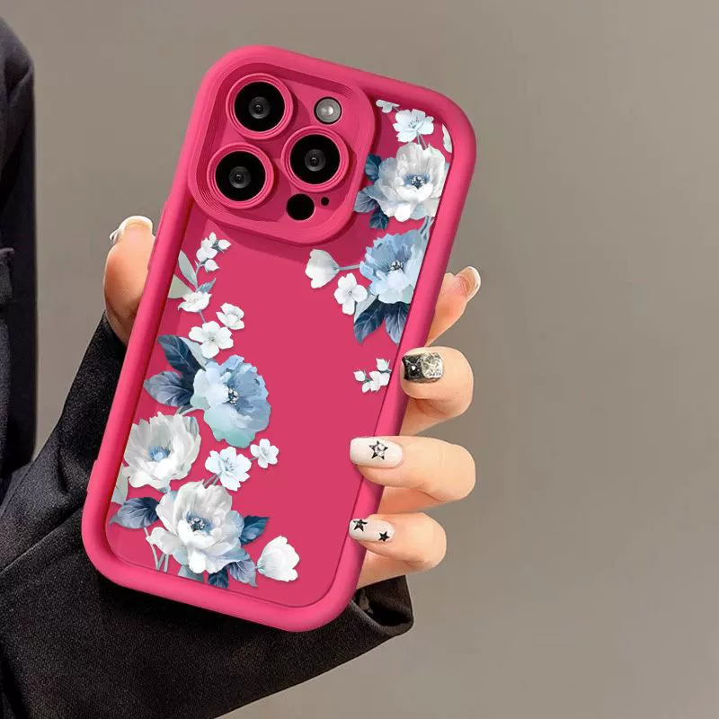 Чехол для телефона, совместим с iPhone16, матовый, с цветочным рисунком, 15