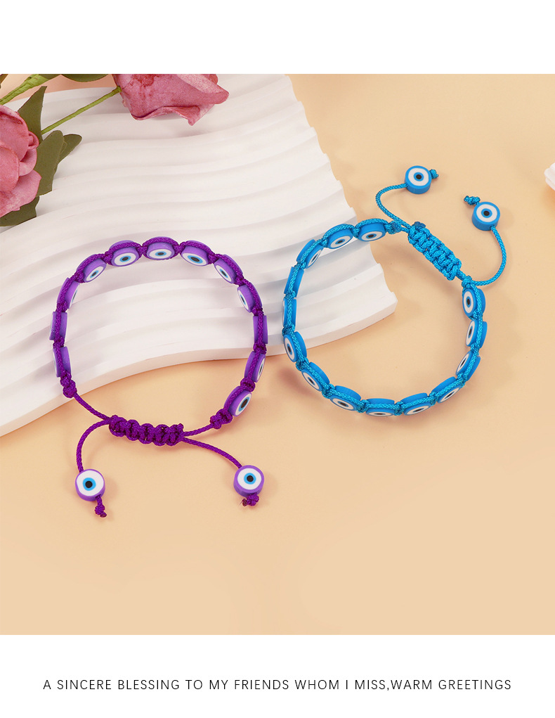 1 Piece Quantity Holiday Occasion Wholesale Jewelry Casual Devil's Eye Soft Clay Knitting Bracelets